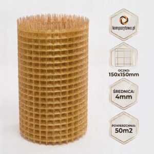 Siatka zbrojeniowa GFRP Ø4 mm, oczko 150×150 mm, rolka 50 m²