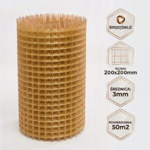 Siatka zbrojeniowa GFRP Ø3 mm, oczko 200×200 mm, 50 m²
